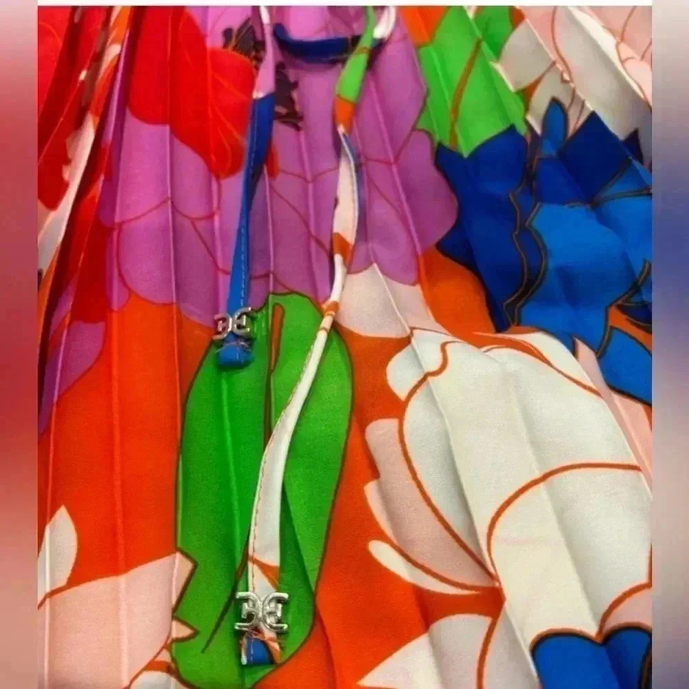 NWT Sam Edelman Pleated Floral Midi Dress Resort Vacation Colorful Sundress M - Picture 6 of 12
